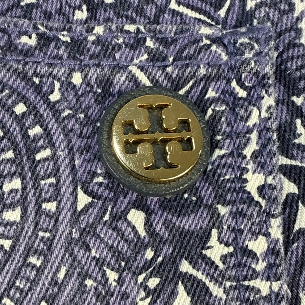 Tory Burch Ivy Super Skinny Jeans Purple White Mandala Print Stretch Denim 28